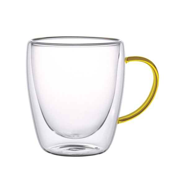 WYPRZEDAŻ! MG HOME | RENZA Zestaw 2 szklanek termicznych z uchem 300 ml / musztardowe