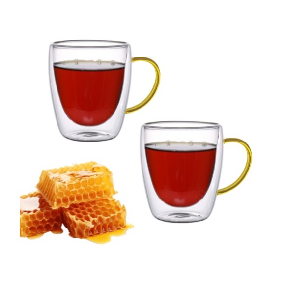 MG HOME | RENZA Zestaw 2 szklanek termicznych z uchem 300 ml / musztardowe