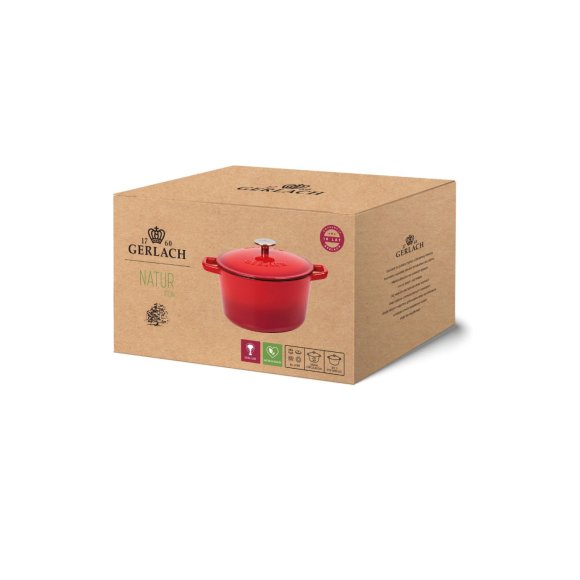 GERLACH NATUR IRON Garnek 3 L z pokrywką 21 cm / żeliwo / czerwony gradient