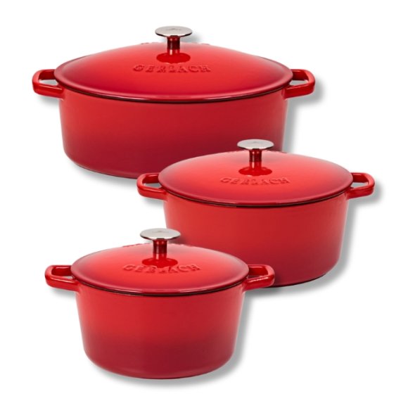 GERLACH NATUR IRON Komplet 2 garnków z pokrywkami + brytfanna 6 el | żeliwo | czerwony gradient