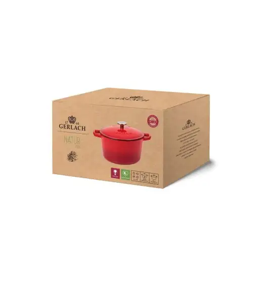 GERLACH NATUR IRON Komplet 2 garnków z pokrywkami 3L + 5L | żeliwo | czerwony gradient