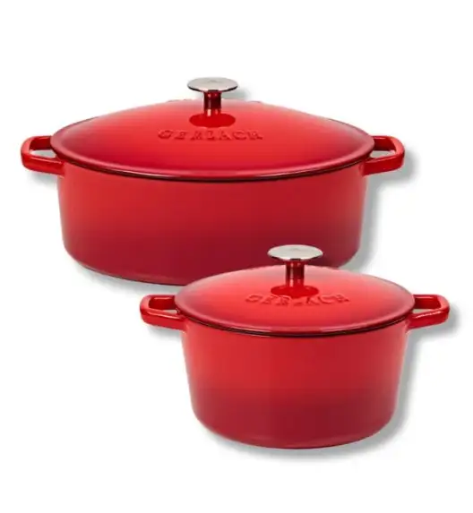 GERLACH NATUR IRON Komplet Garnek 3l z pokrywką 21 cm + brytfanna 5,5l z pokrywką 31 cm | żeliwo | czerwony gradient