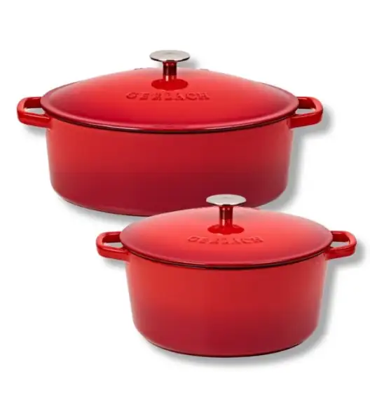 GERLACH NATUR IRON Komplet Garnek 5l z pokrywką 26 cm + brytfanna 5,5l z pokrywką 31 cm | żeliwo | czerwony gradient