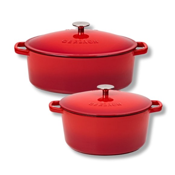 GERLACH NATUR IRON Komplet Garnek 5l z pokrywką 26 cm + brytfanna 5,5l z pokrywką 31 cm | żeliwo | czerwony gradient