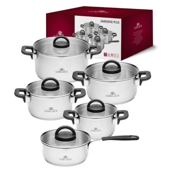 GERLACH AMBIENTE PLUS Komplet Garnki z pokrywkami 10 el / stal nierdzewna 18/10 / indukcja