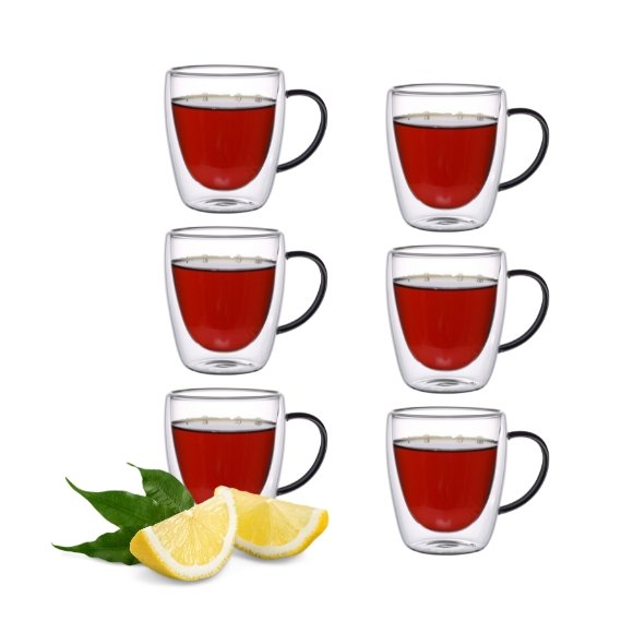 MG HOME | RENZA Zestaw 6 szklanek termicznych z uchem 300 ml / czarne