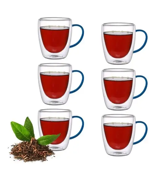 MG HOME | RENZA Zestaw 6 szklanek termicznych z uchem 300 ml / granatowe