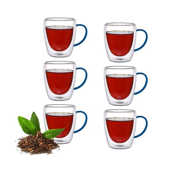 MG HOME | RENZA Zestaw 6 szklanek termicznych z uchem 300 ml / granatowe