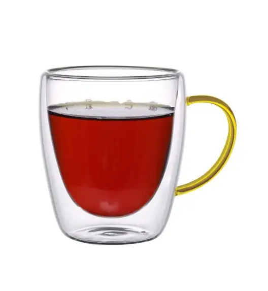 MG HOME | RENZA Zestaw 6 szklanek termicznych z uchem 300 ml / musztardowe