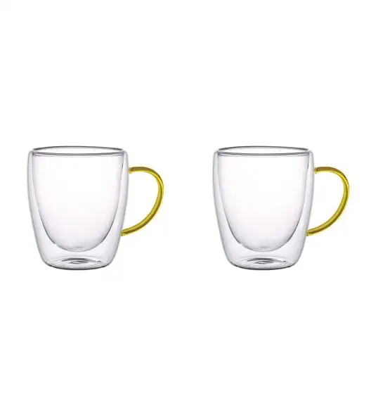 MG HOME | RENZA Zestaw 6 szklanek termicznych z uchem 300 ml / musztardowe