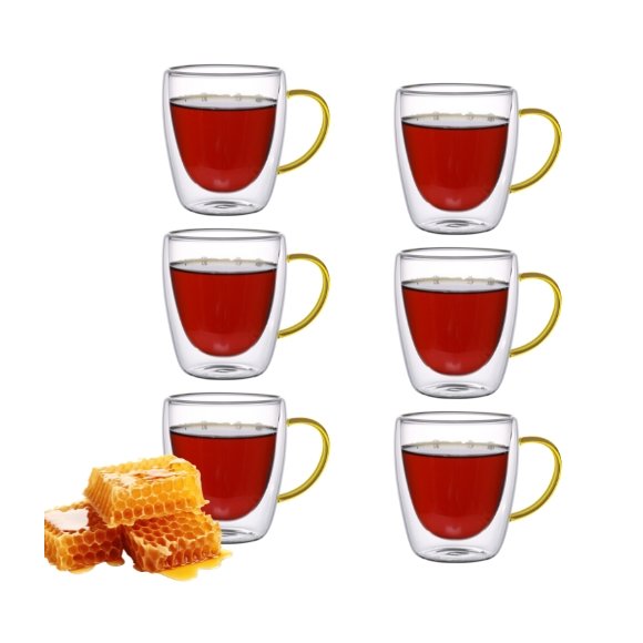 MG HOME | RENZA Zestaw 6 szklanek termicznych z uchem 300 ml / musztardowe