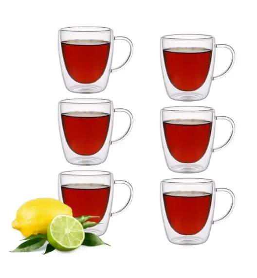 MG HOME | RENZA Zestaw 6 szklanek termicznych z uchem 300 ml / transparentne