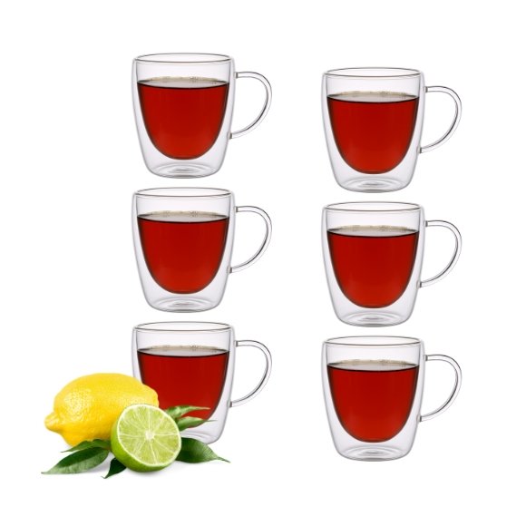 MG HOME | RENZA Zestaw 6 szklanek termicznych z uchem 300 ml / transparentne