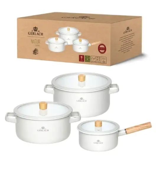 GERLACH NATUR ENAMEL Komplet Garnki z pokrywkami 6 el / biały / emalia