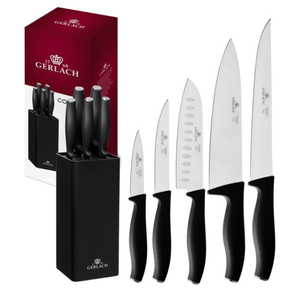 GERLACH COMFORT 985 Zestaw 5 noży w bloku czarnym / antypoślizgowa rękojeść