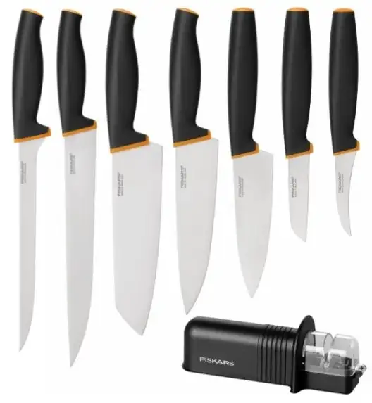 FISKARS CONTROL+ Komplet 7 noży + ostrzałka ceramiczna Roll-Sharp / japońska stal nierdzewna