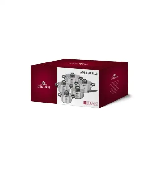 GERLACH AMBIENTE PLUS Komplet Garnki z pokrywkami 10 el + Patelnie Initial 24, 28 cm / stal nierdzewna / indukcja