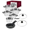 GERLACH AMBIENTE PLUS Komplet Garnki z pokrywkami 10 el + Patelnie Initial 24, 28 cm + Pokrywki szklane TADAR