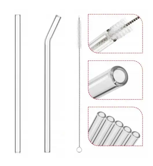 IMCHEX | Szklane słomki do kubka termicznego 10 szt. dwa rodzaje + 2 czyściki / komplet 12 el