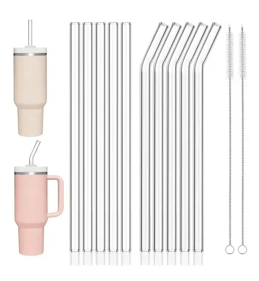 IMCHEX | Szklane słomki do kubka termicznego 10 szt. dwa rodzaje + 2 czyściki / komplet 12 el