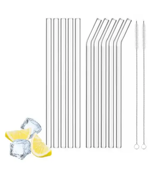 IMCHEX | Szklane słomki do kubka termicznego 10 szt. dwa rodzaje + 2 czyściki / komplet 12 el
