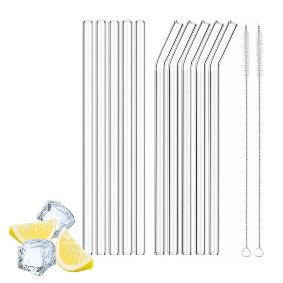 IMCHEX | Szklane słomki do kubka termicznego 10 szt. dwa rodzaje + 2 czyściki / komplet 12 el