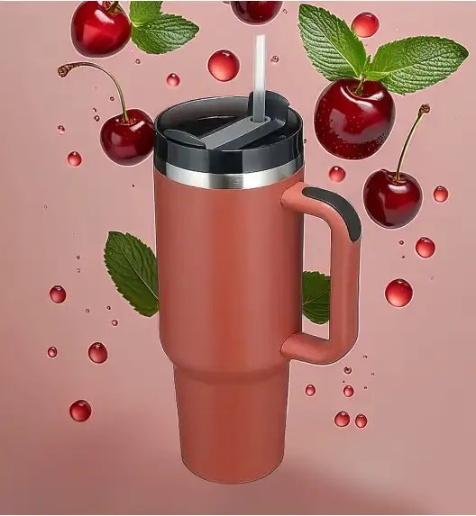 IMCHEX | RED DUST | Kubek termiczny 1200 ml ze słomką + 10 szklanych słomek