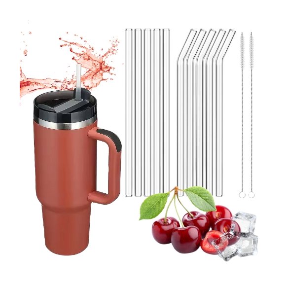 IMCHEX | RED DUST | Kubek termiczny 1200 ml ze słomką + 10 szklanych słomek