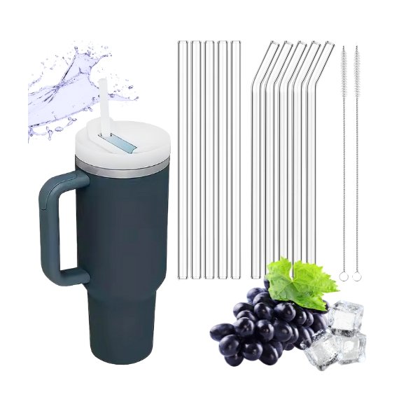 IMCHEX | CHARCOAL | Kubek termiczny 1200 ml ze słomką + 10 szklanych słomek