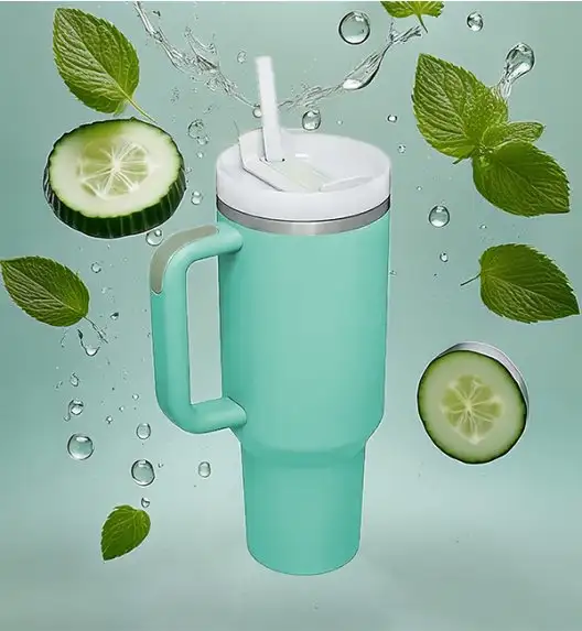 IMCHEX | EUCALYPTUS | Kubek termiczny 1200 ml ze słomką + 10 szklanych słomek