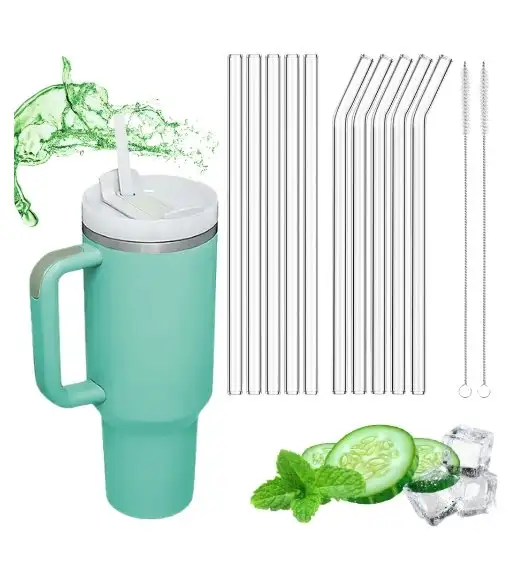 IMCHEX | EUCALYPTUS | Kubek termiczny 1200 ml ze słomką + 10 szklanych słomek