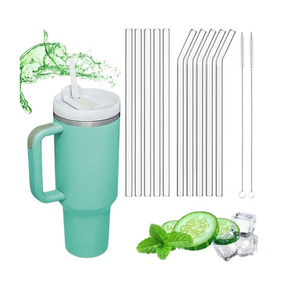 IMCHEX | EUCALYPTUS | Kubek termiczny 1200 ml ze słomką + 10 szklanych słomek