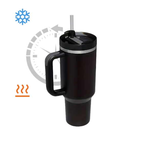 IMCHEX | BLACK | Kubek termiczny 1200 ml ze słomką + 10 szklanych słomek