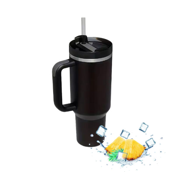 IMCHEX | BLACK | Kubek termiczny 1200 ml ze słomką + 10 szklanych słomek
