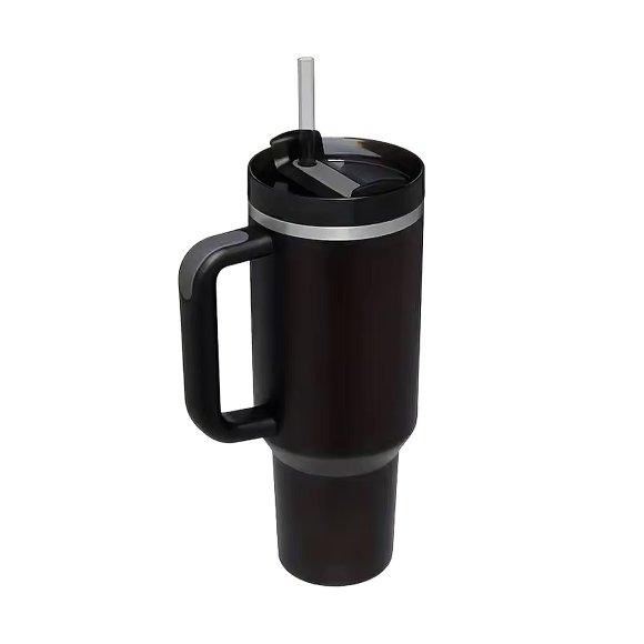 IMCHEX | BLACK | Kubek termiczny 1200 ml ze słomką + 10 szklanych słomek