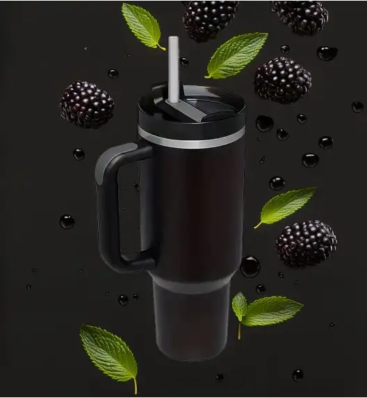 IMCHEX | BLACK | Kubek termiczny 1200 ml ze słomką + 10 szklanych słomek