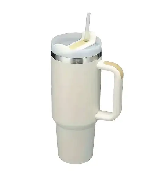 IMCHEX | CREAM | Kubek termiczny 1200 ml ze słomką + 10 szklanych słomek