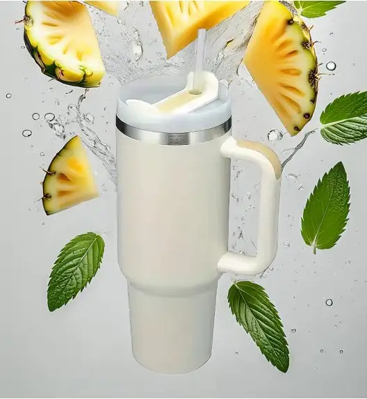 IMCHEX | CREAM | Kubek termiczny 1200 ml ze słomką + 10 szklanych słomek