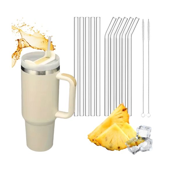 IMCHEX | CREAM | Kubek termiczny 1200 ml ze słomką + 10 szklanych słomek