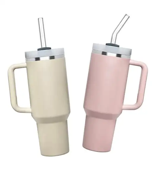 IMCHEX | PINK DUSK | Kubek termiczny 1200 ml ze słomką + 10 szklanych słomek