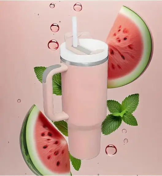 IMCHEX | PINK DUSK | Kubek termiczny 1200 ml ze słomką + 10 szklanych słomek