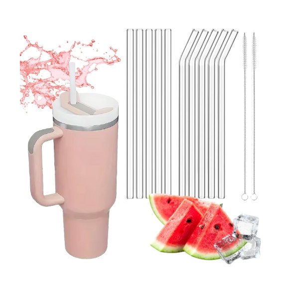 IMCHEX | PINK DUSK | Kubek termiczny 1200 ml ze słomką + 10 szklanych słomek