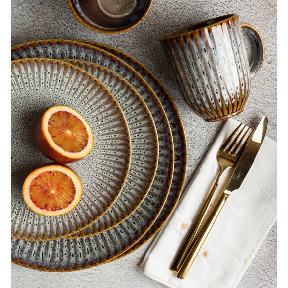 LUBIANA STONEWARE | METEOR DESERT / Talerz deserowy 20,5 cm luz / odcień piaskowo - niebieski