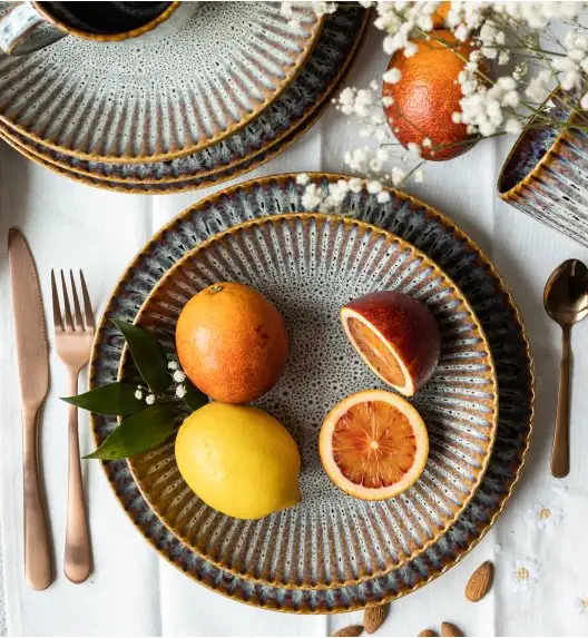 LUBIANA STONEWARE | METEOR DESERT 12 x Talerz deserowy 20,5 cm luz / odcień piaskowo - niebieski