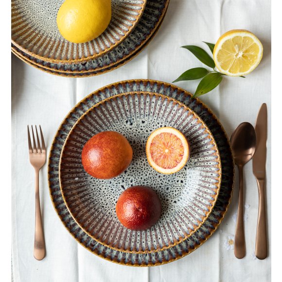 LUBIANA STONEWARE CERAMIKA / METEOR DESERT OPK / Serwis obiadowy 12 elementów dla 4 osób / odcień piaskowo-niebieski