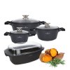 ZWIEGER BLACK STONE Zestaw garnków z pokrywkami 20, 24, 28 cm GREBLON non-stick + Brytfanna Practi Plus