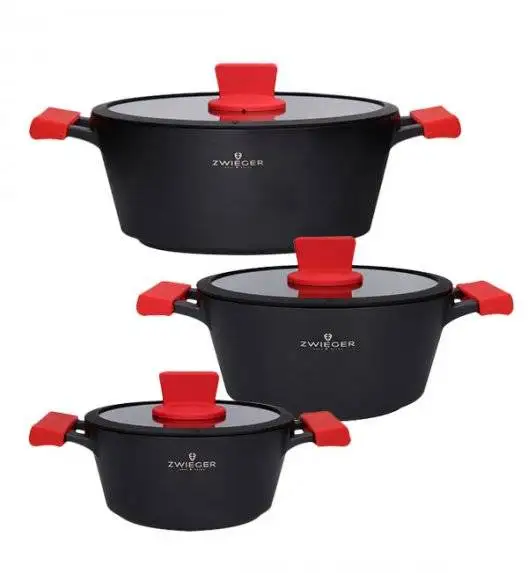 ZWIEGER OBSIDIAN Komplet Garnki 6 el z pokrywkami 5,5l/ 3,5l/ 2l GREBLON + Brytfanna Practi Plus