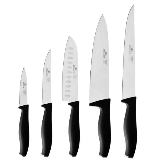 GERLACH COMFORT 985 Zestaw 5 noży w bloku czarnym + nożyce stalowe / antypoślizgowa rękojeść