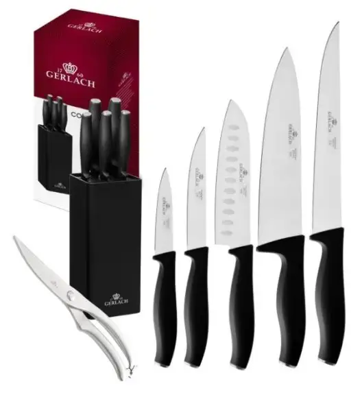 Blocco Portacoltelli Gerlach Modern Con Coltelli In Acciaio X50CrMoV15 – Legno Faggio, Design Elegante