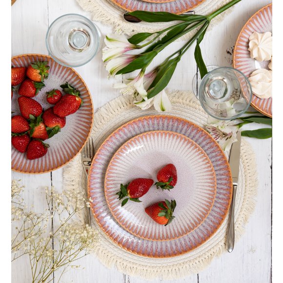 LUBIANA STONEWARE CERAMIKA BLUSH | Serwis obiadowy 12 elementów dla 4 osób | kolor łososiowy